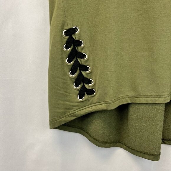 Bobi Los Angeles Womens Blouse Olive Green Short Sleeve Lace Up Detail Pleat S - Picture 6 of 10